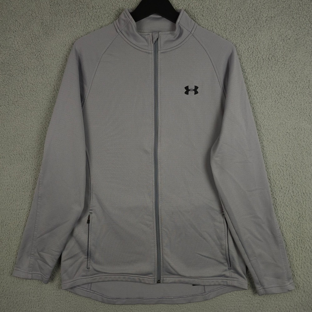 Under Armour Jacket Mens Large Gray Loose Fit Full Zip Fleece Performance Active